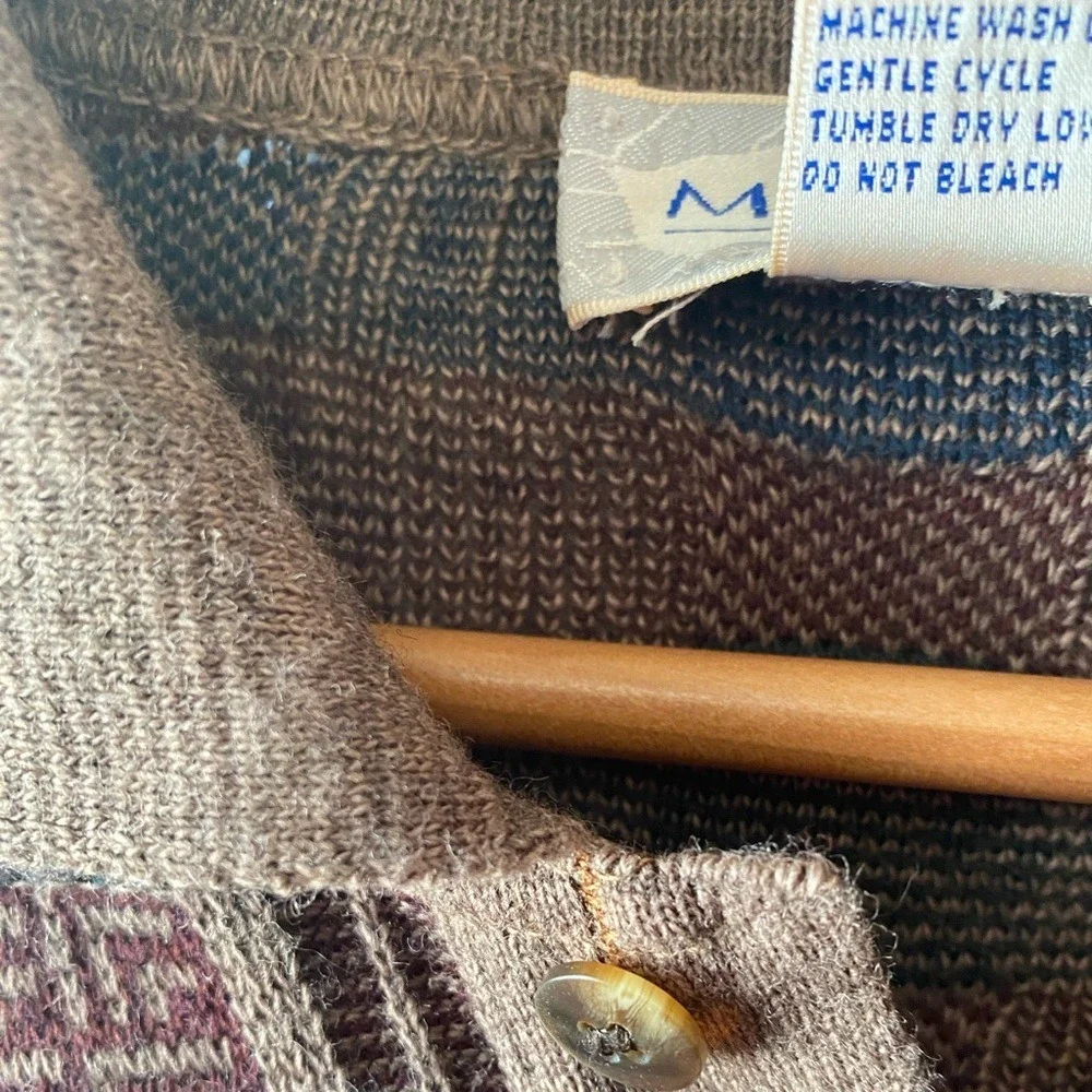 VINTAGE MURANO Brown Wool Blend 3D Knit Collared Grandpa Sweater SZ‎ XL